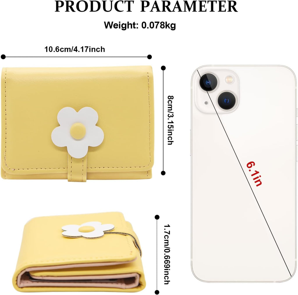 Portafoglio piccolo e grazioso per ragazze e donne - Portafoglio sottile e corto in pelle PU con protezione RFID, a tre ante con fiori, tasca porta contanti e porta carte.