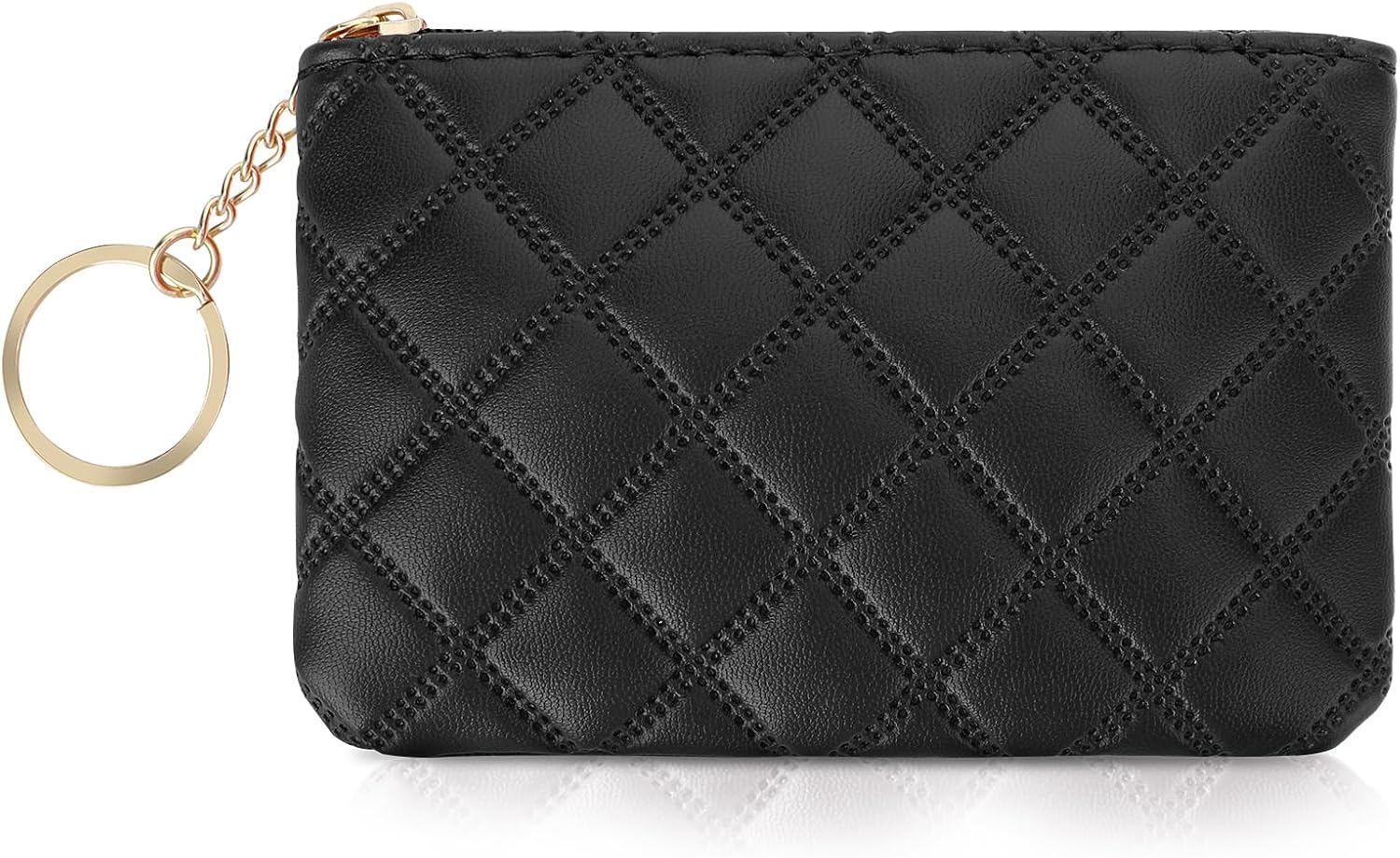 Piccolo portamonete, borsa portamonete in PU con cerniera e doppio rombo in rilievo, portafoglio portatile, portamonete corto da donna con portachiavi e cerniera, mini borsa portamonete