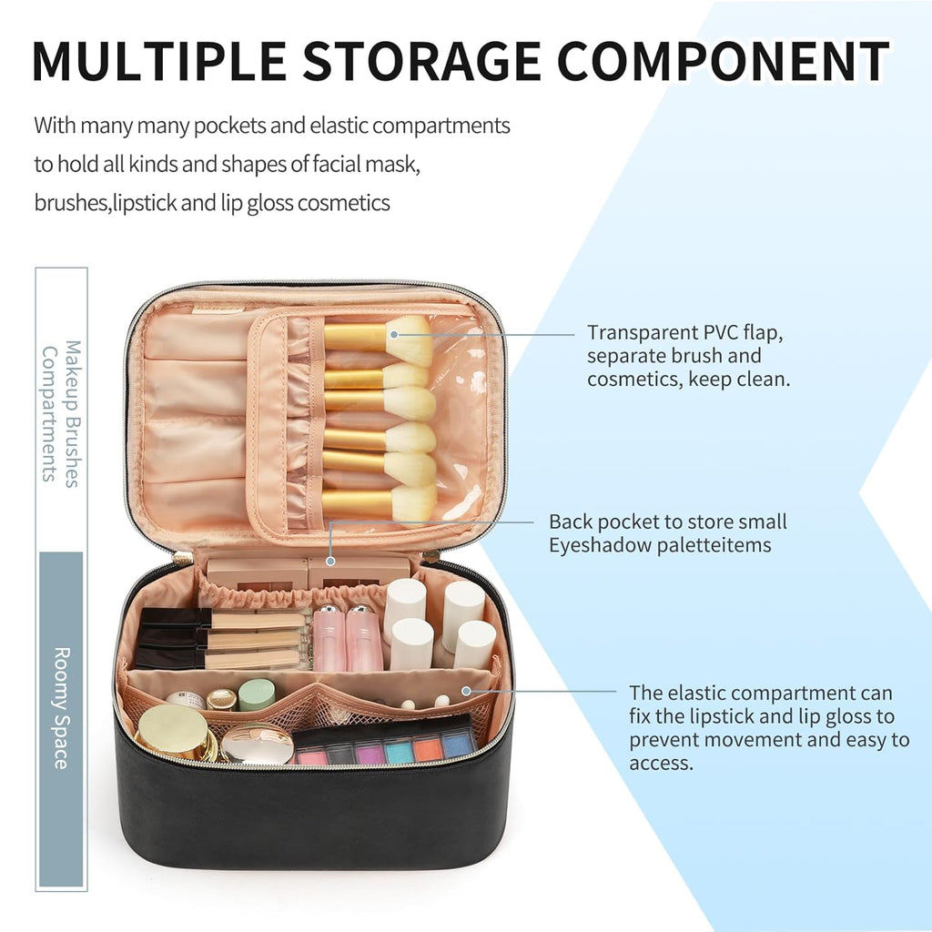 Borsa per il trucco, trousse cosmetica portatile, organizer per trucchi da viaggio di grande capacità, nera, per donna, beauty case da viaggio per ragazze con maniglia e divisorio