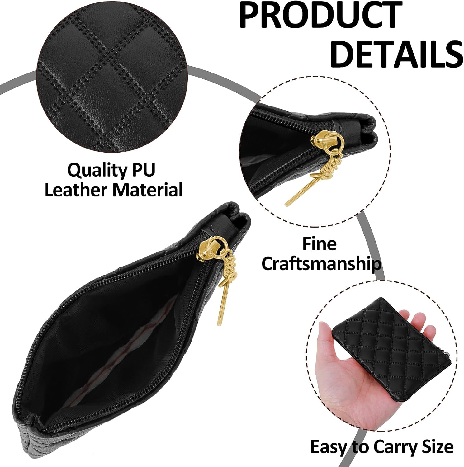 Piccolo portamonete, borsa portamonete in PU con cerniera e doppio rombo in rilievo, portafoglio portatile, portamonete corto da donna con portachiavi e cerniera, mini borsa portamonete