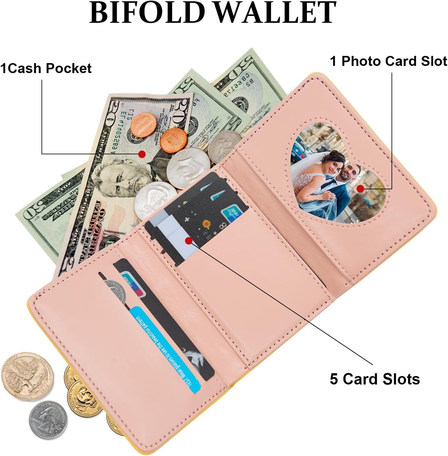 Portafoglio piccolo e grazioso per ragazze e donne - Portafoglio sottile e corto in pelle PU con protezione RFID, a tre ante con fiori, tasca porta contanti e porta carte.