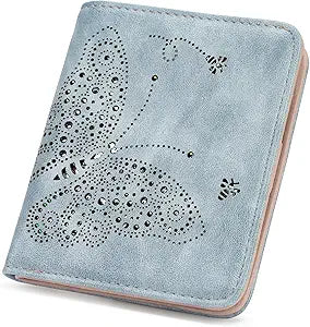 Portafoglio RFID piccolo da donna, ultra sottile, mini portafoglio compatto a due ante, portafogli da donna blu