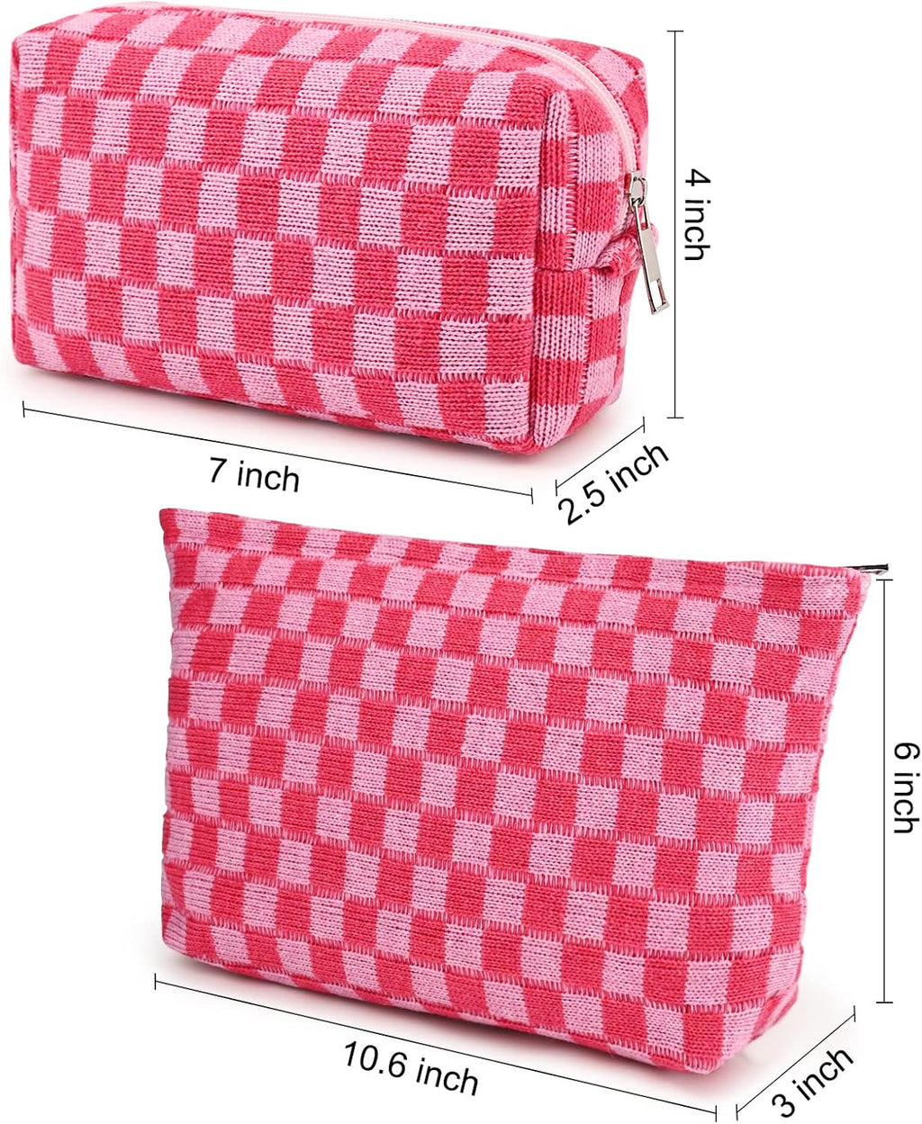 Set di 2 trousse per il trucco, borsa cosmetica grande a quadri, borsa da viaggio in tela, organizer per articoli da toilette, accessori estetici e graziosi per pennelli da trucco.