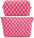 Set di 2 trousse per il trucco, borsa cosmetica grande a quadri, borsa da viaggio in tela, organizer per articoli da toilette, accessori estetici e graziosi per pennelli da trucco.